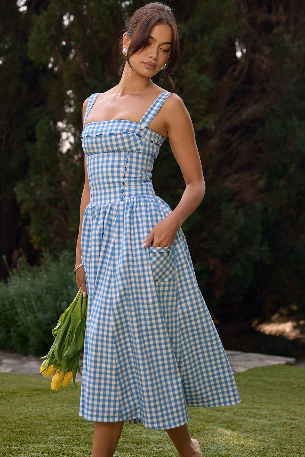 Vivien, Regatta Blue Gingham Midi Sundress