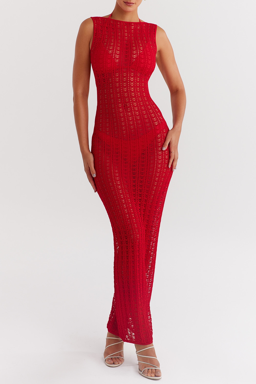 ,Mistress Rocks Red Knit Cover Up Maxi Dress