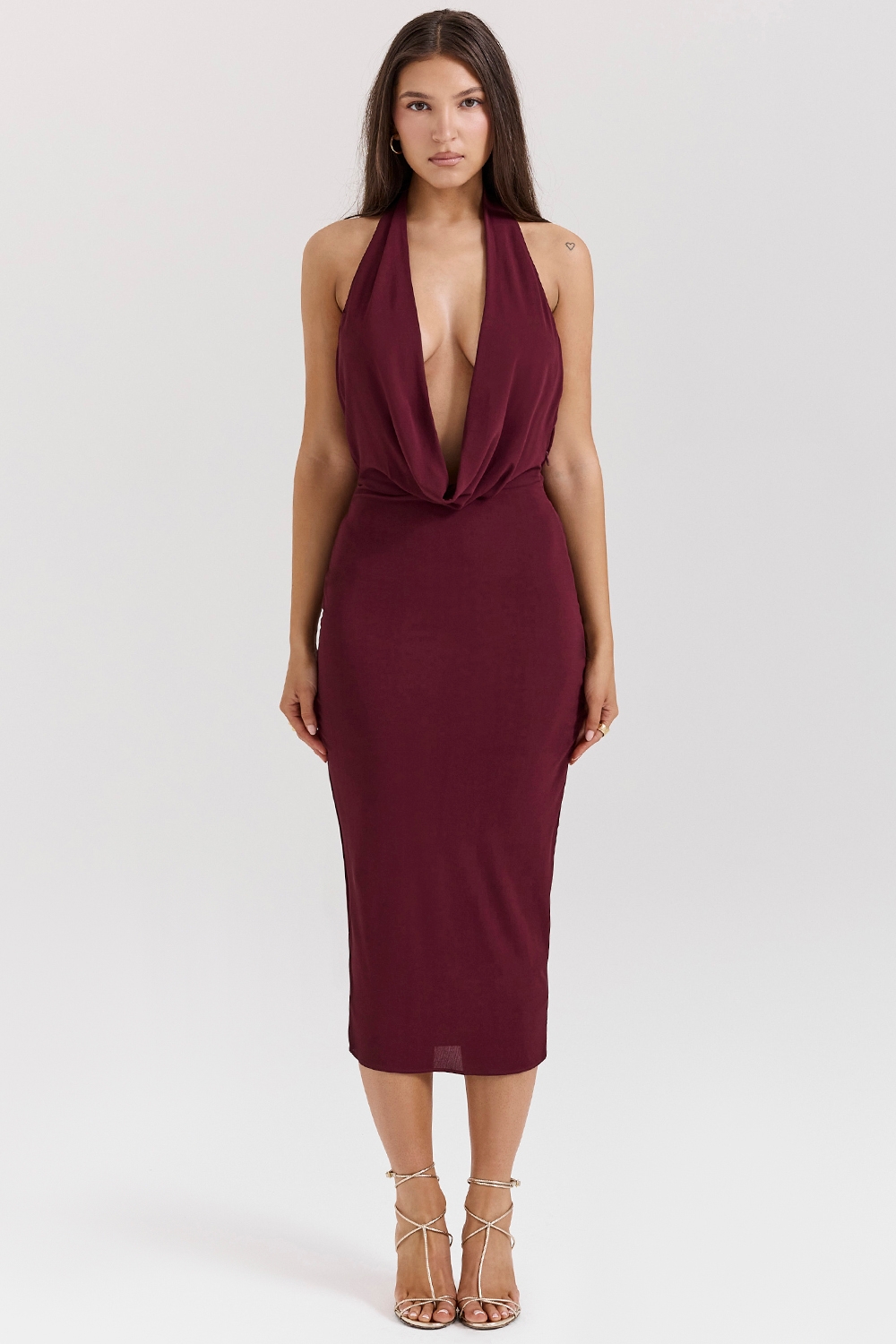 Florentina, Merlot Draped Midi Dress