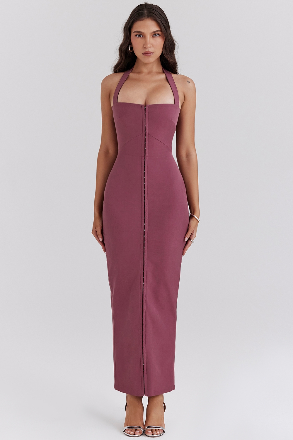 Mia, Mulberry Twill Halter Maxi Dress