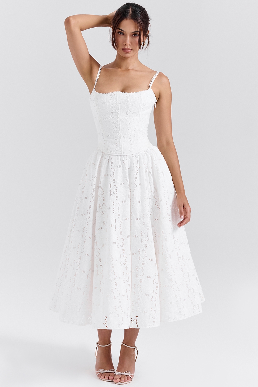 Francine, White Broderie Anglais Midi Skirt