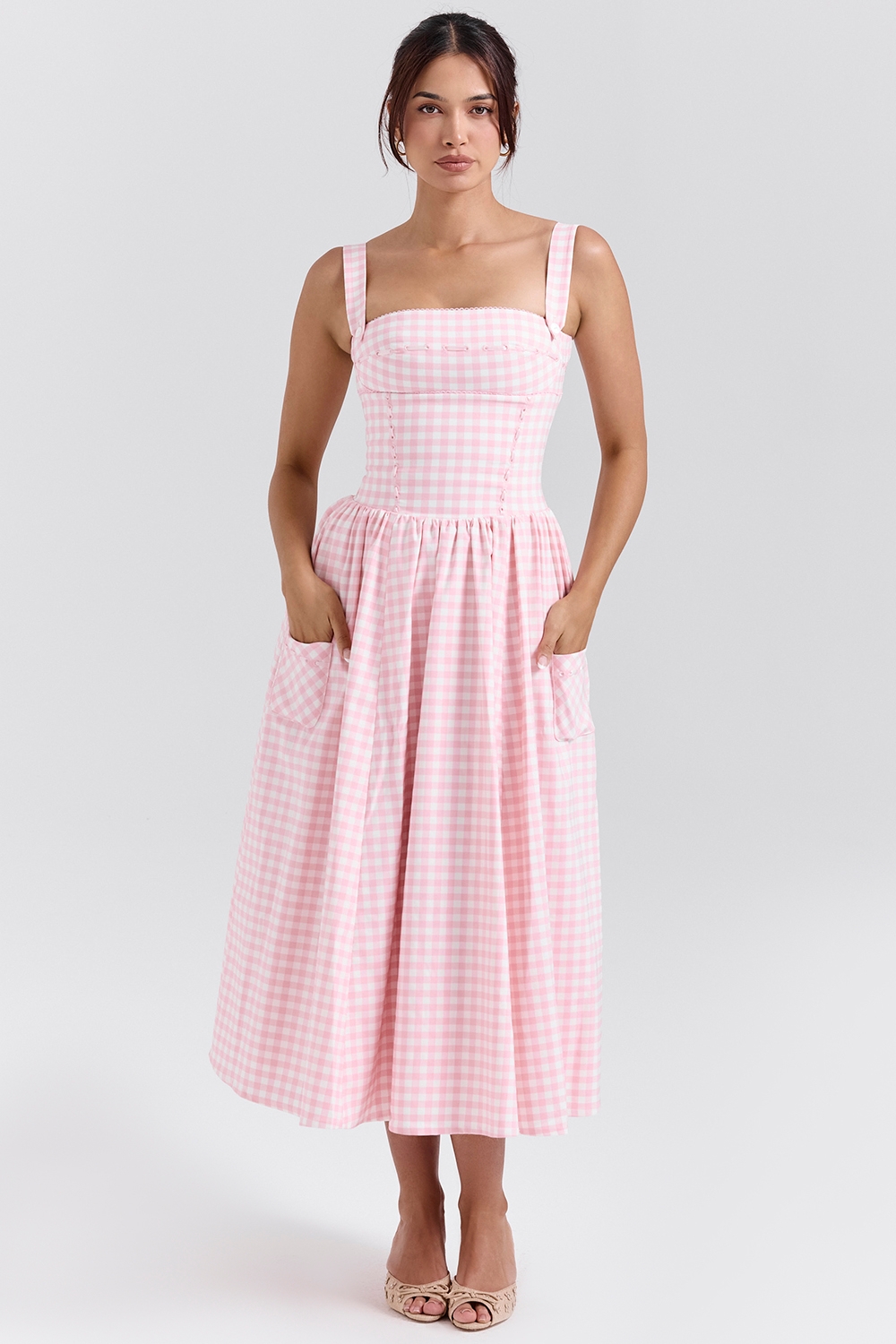 Vivien, Strawberry Shortcake Gingham Midi Sundress