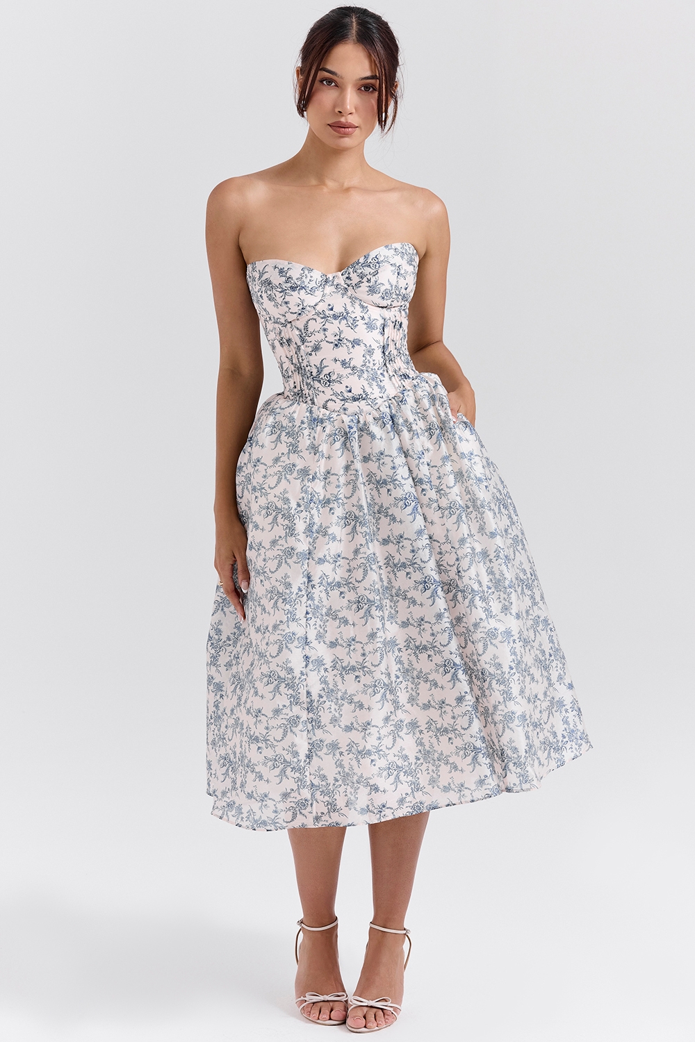 Bennett, English Porcelain Print Strapless Sundress