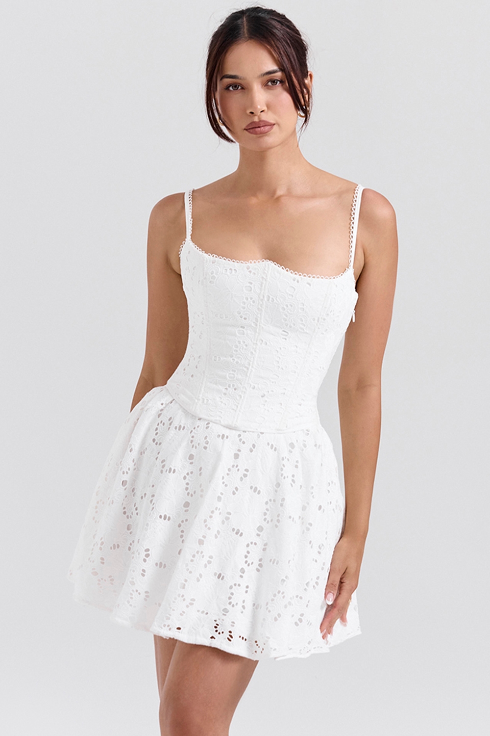 Elara, White Broderie Anglais Mini Dress