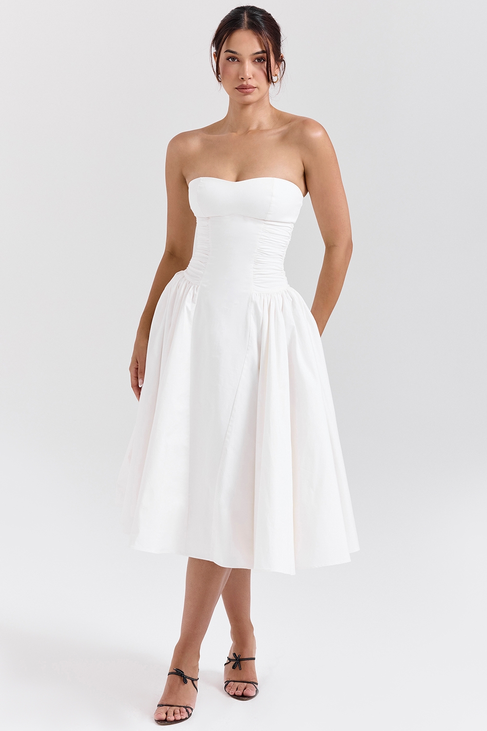 Georgiana, White Cotton Strapless Midi Sundress