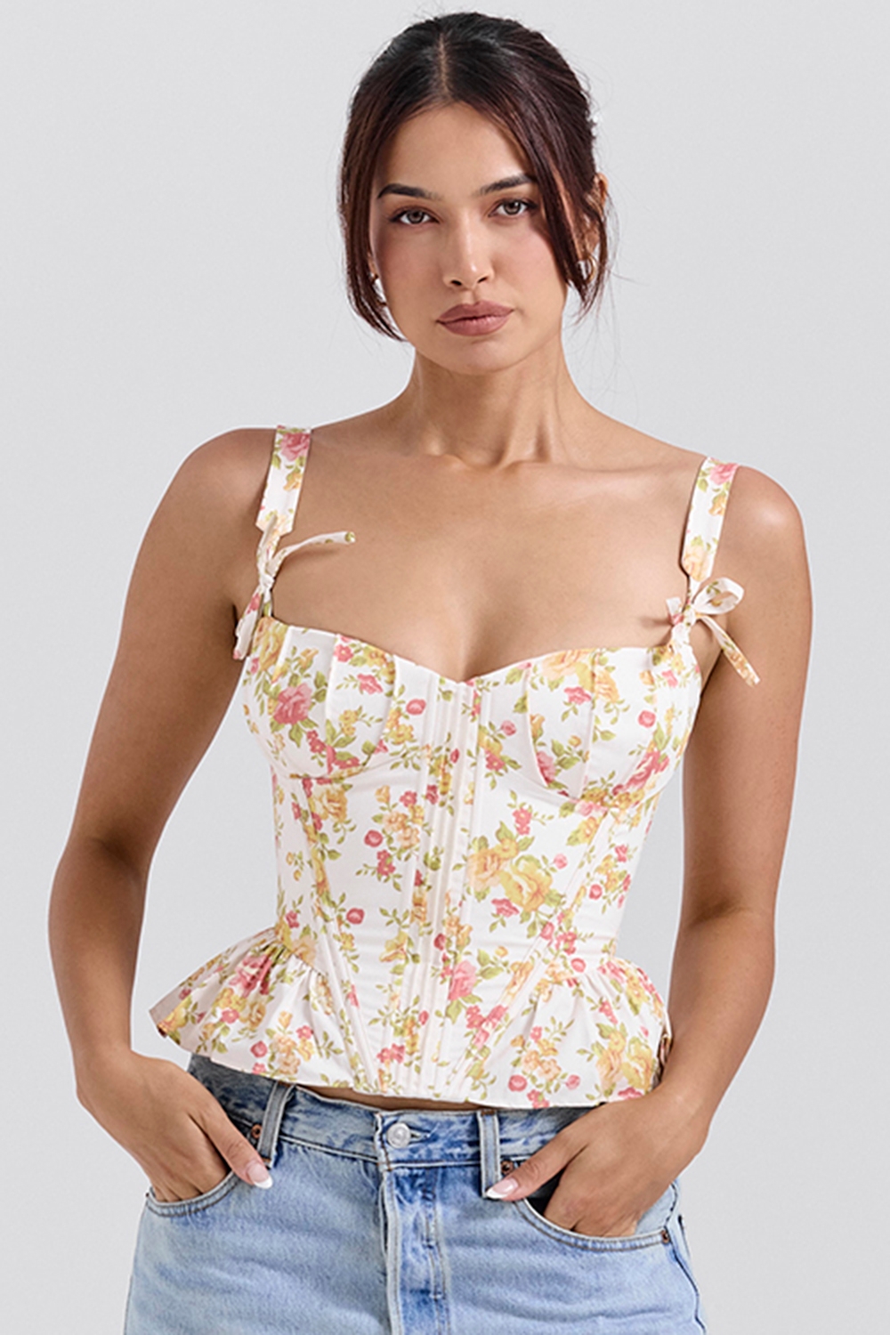 Gigou, Royal Rose Print Peplum Cotton Corset