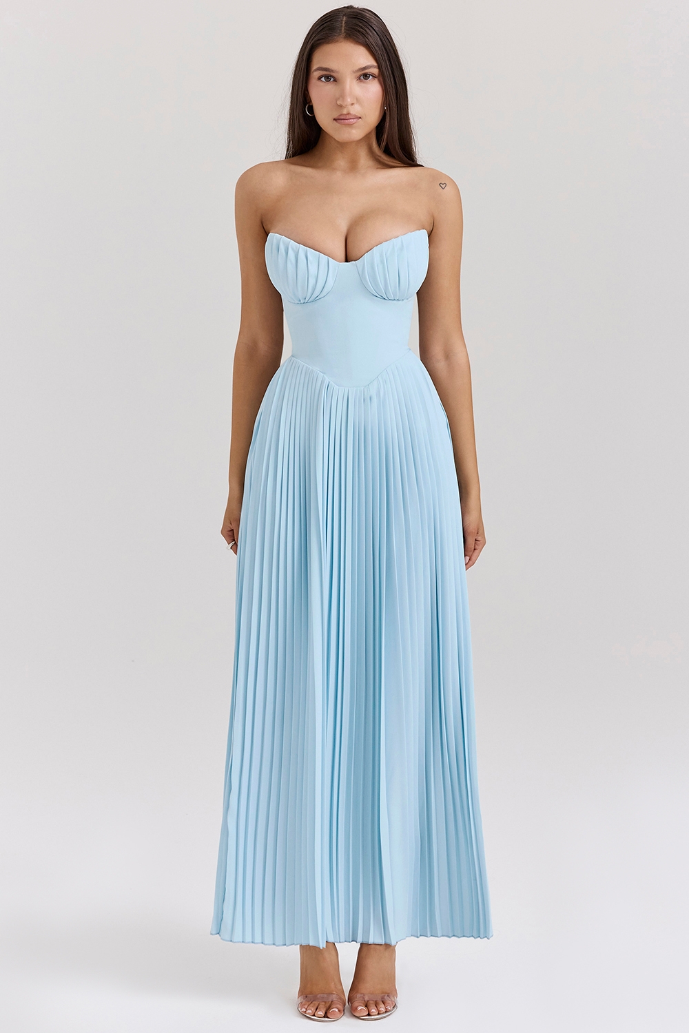 marcella,ocean blue pleated maxi dress