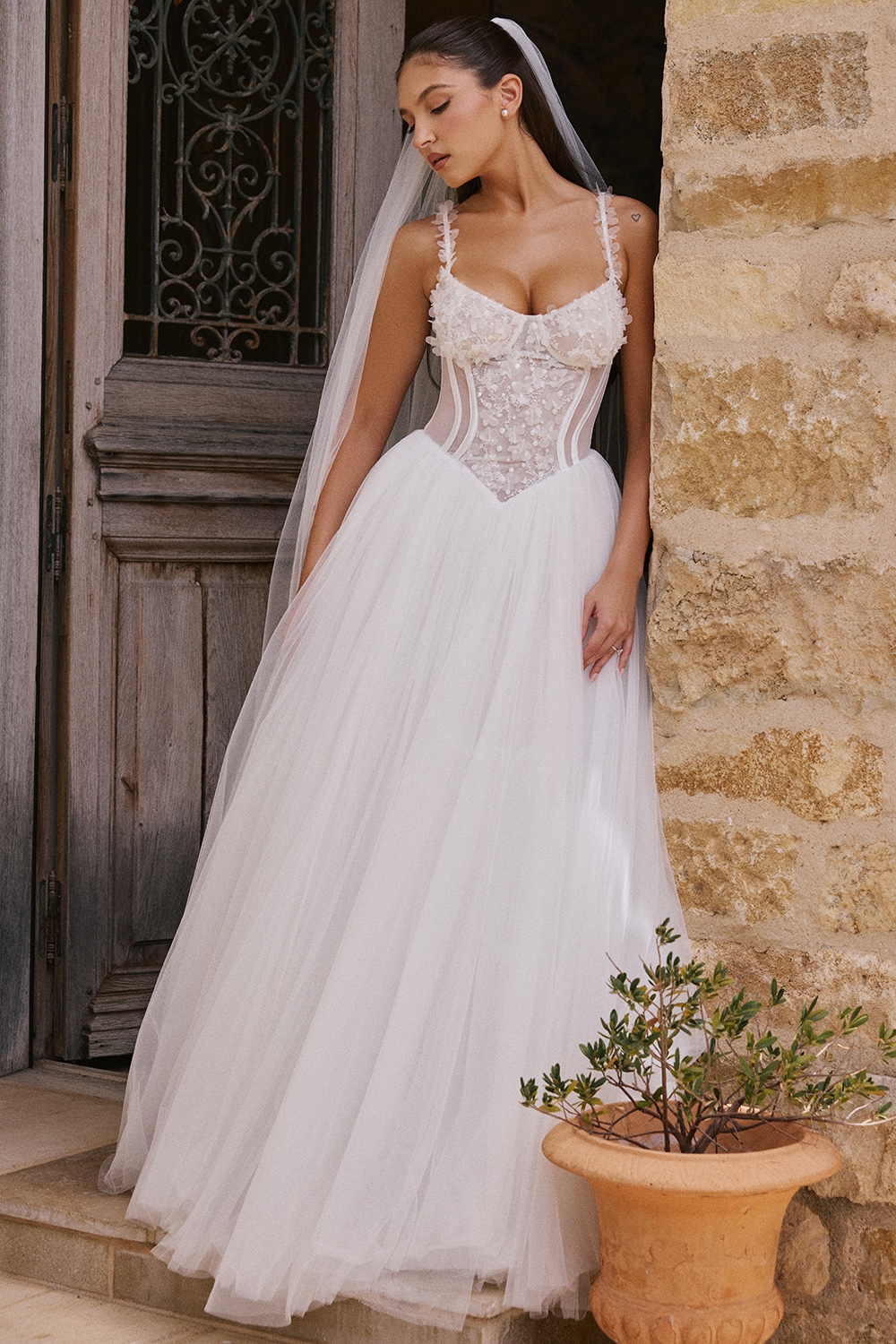 Nathalie, White Floral Lace Tulle Bridal Gown