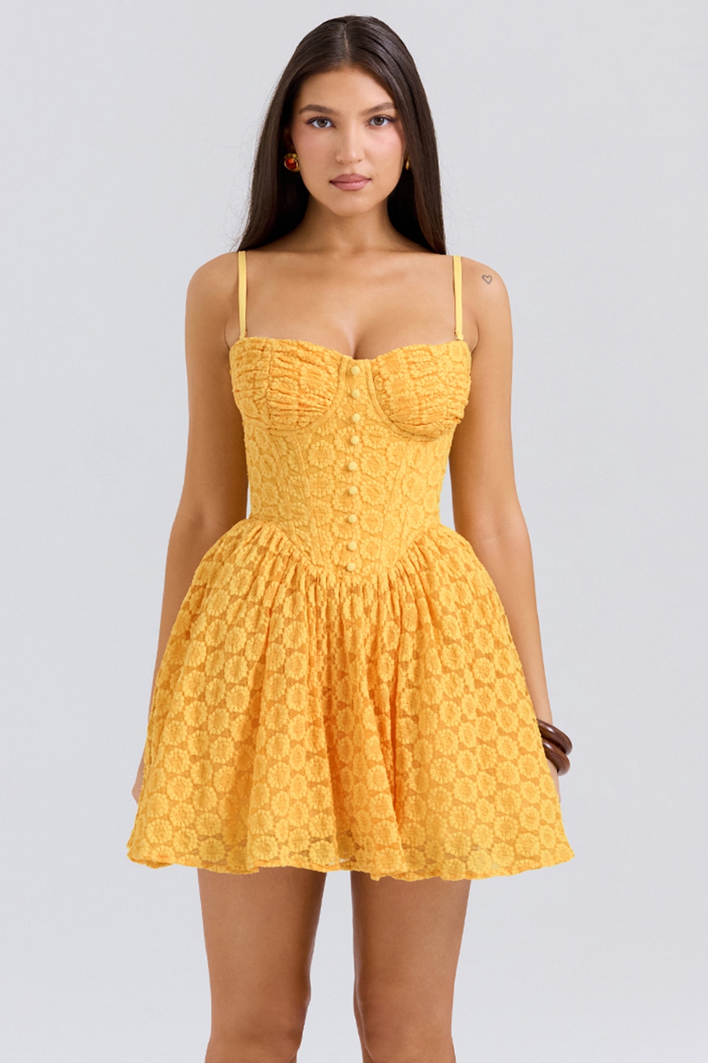 Carolina, Apricot Lace Corset Mini Dress