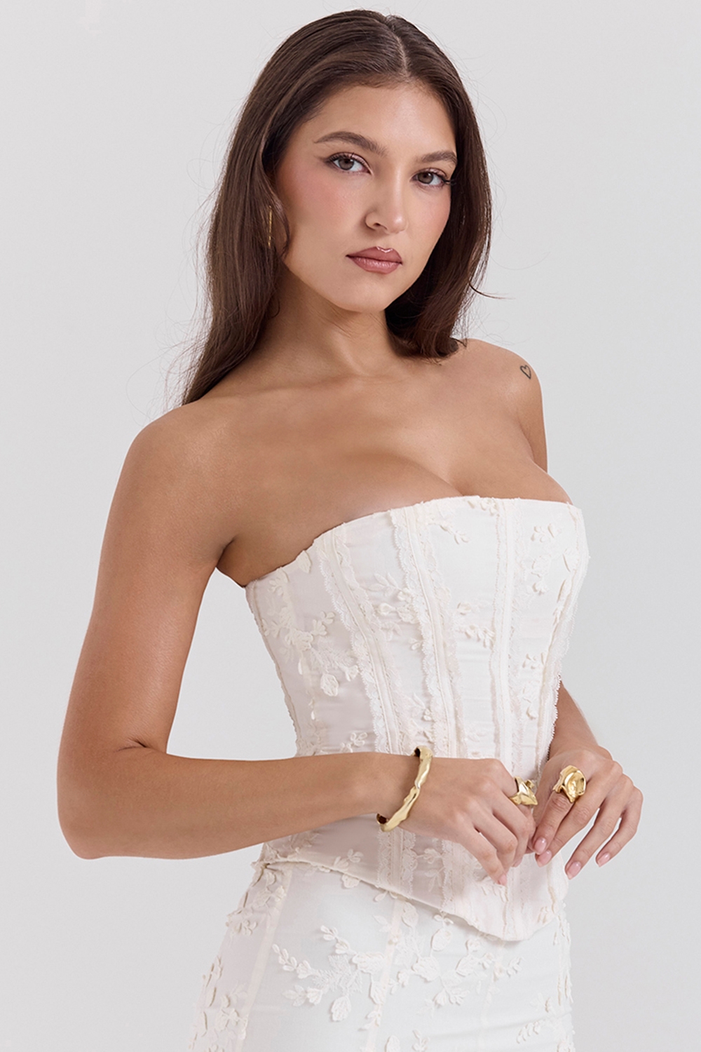 Dakota, Vintage Ivory Embroidered Strapless Corset