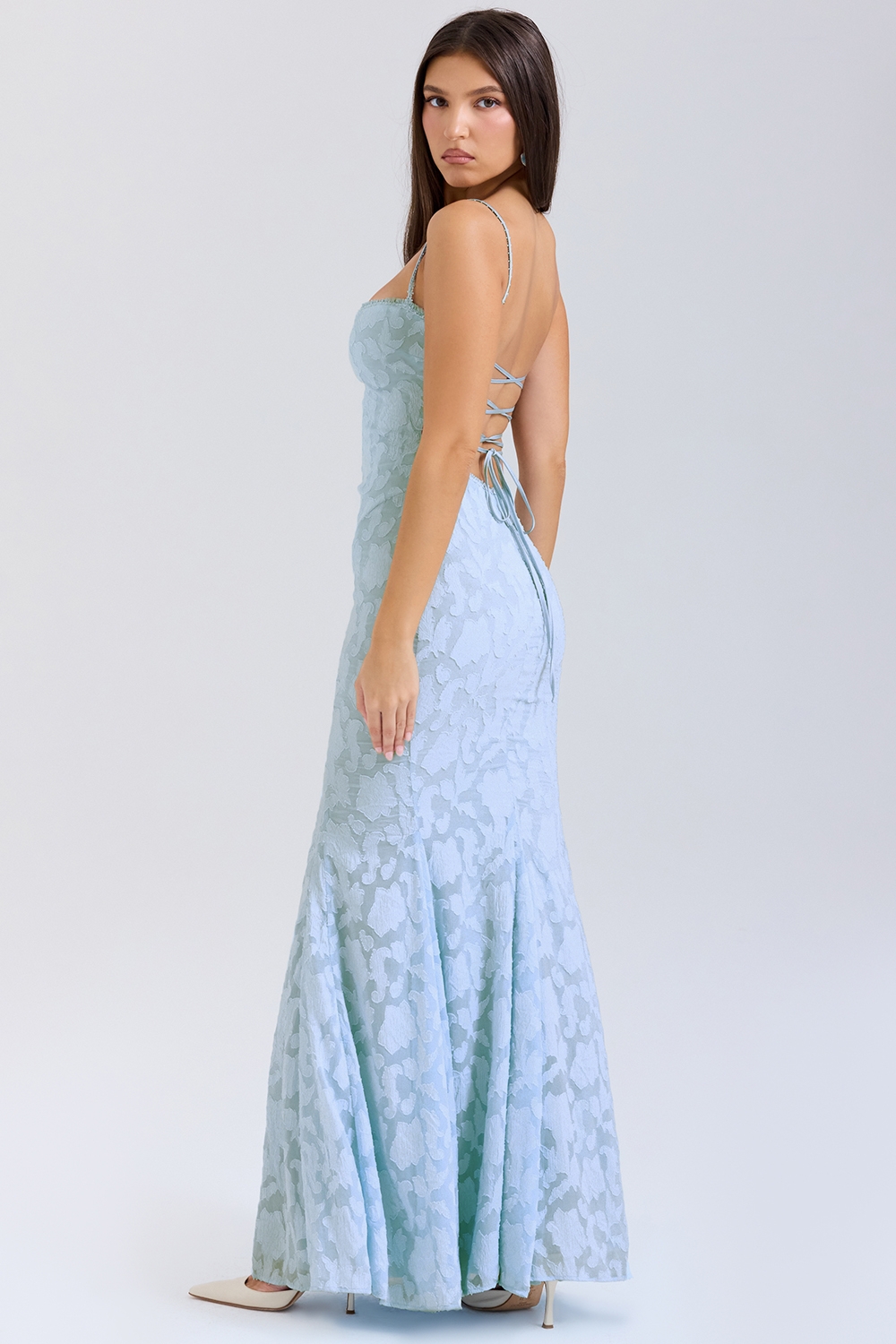 Joan, Bluebell Lace Up Back Maxi Dress