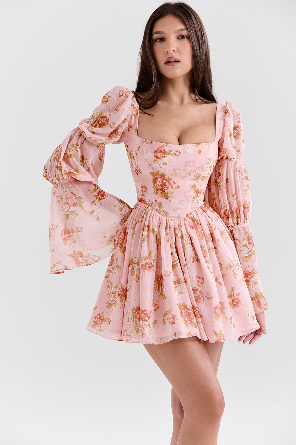 Sancia, English Vintage Rose Print Puff Sleeve Mini Dress