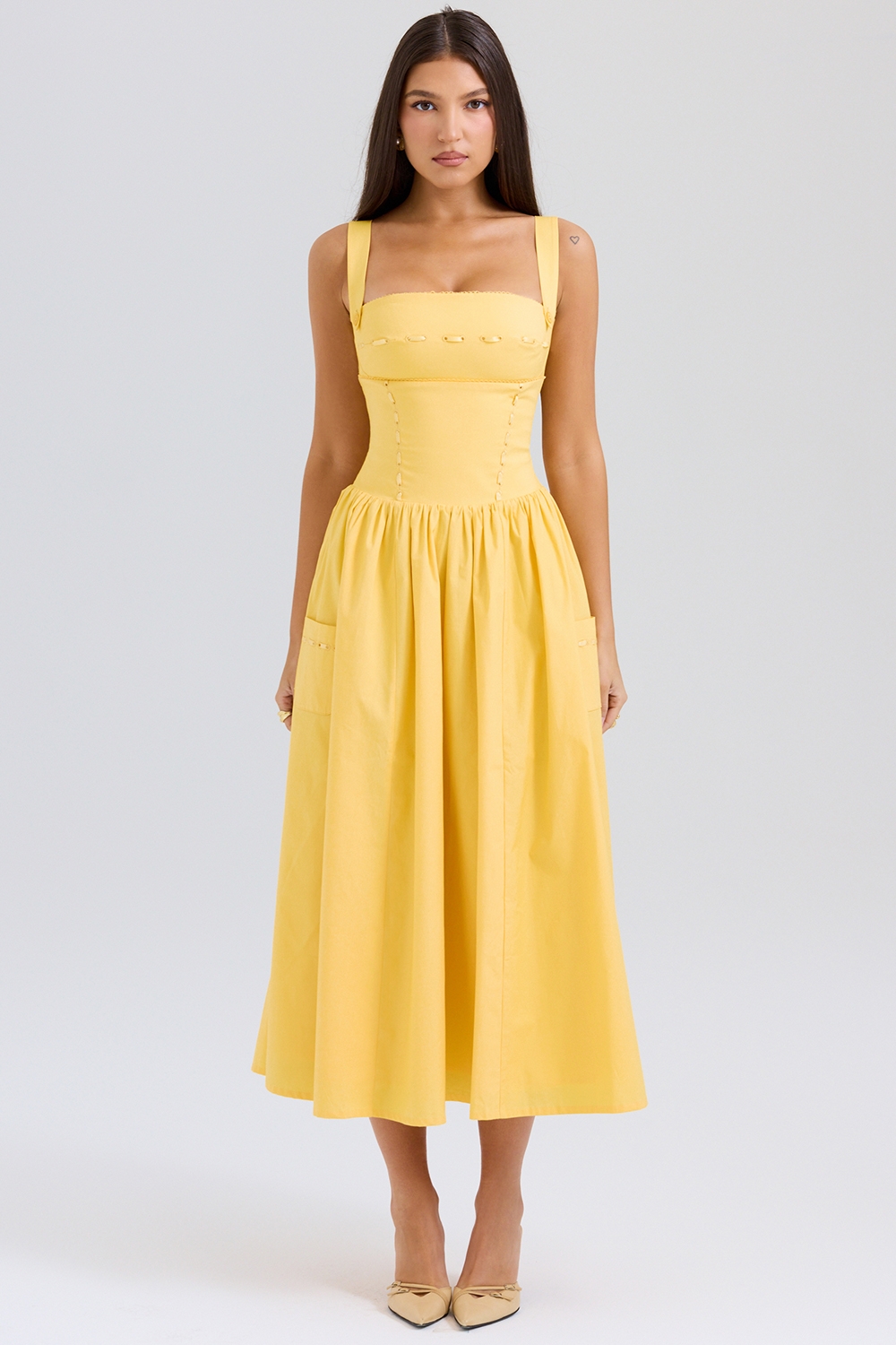 Vivien, Apricot Cotton Midi Sundress