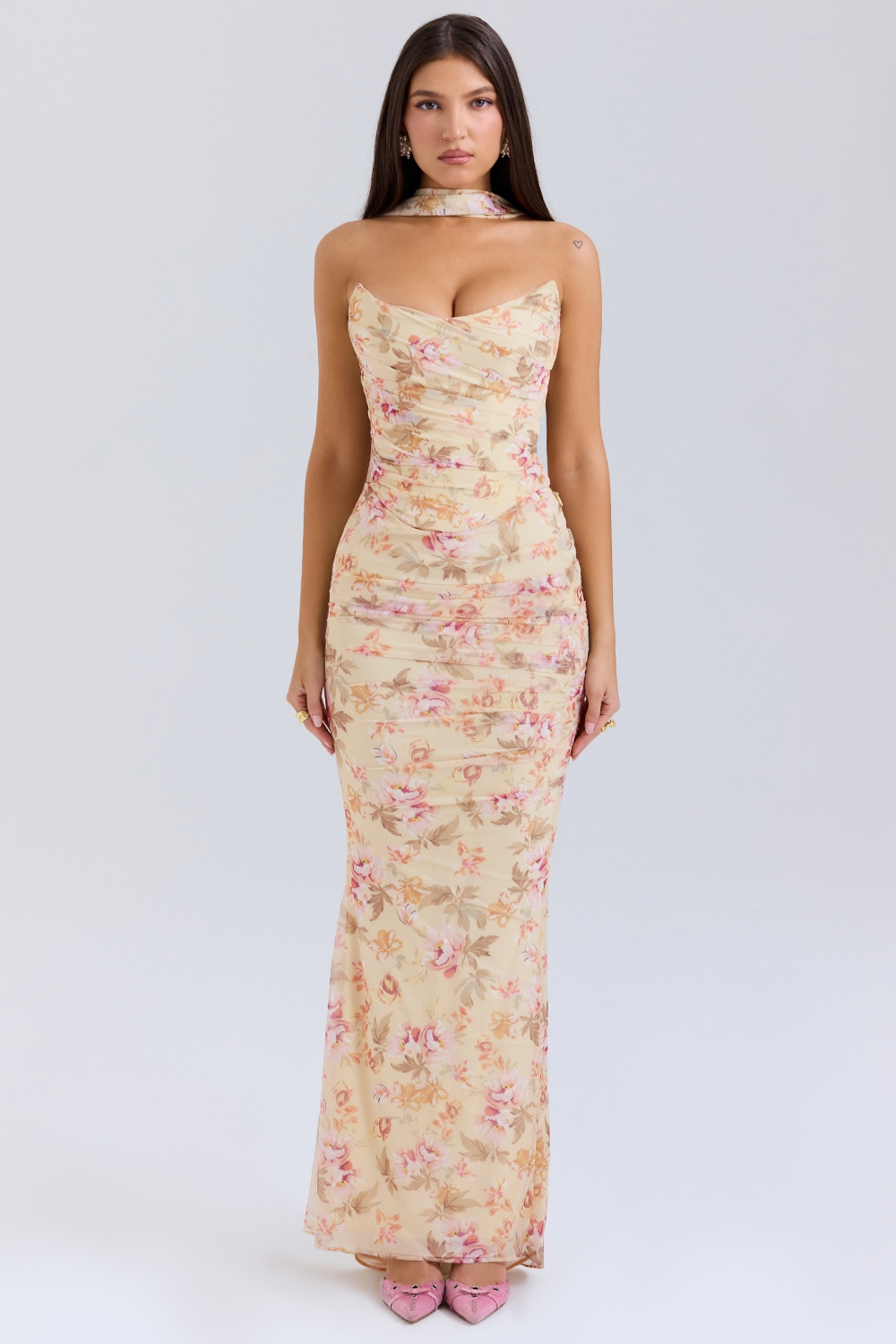 Cassidy, Honeyflower Print Fluted Hem Maxi Skirt