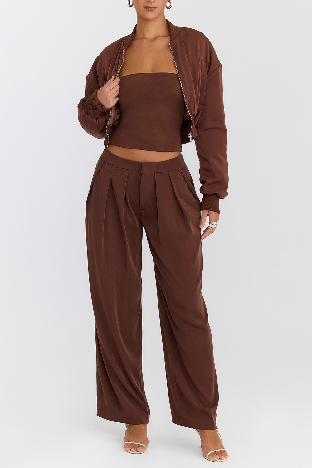 ,Mistress Rocks Cocoa Pleated Wide Leg Trousers