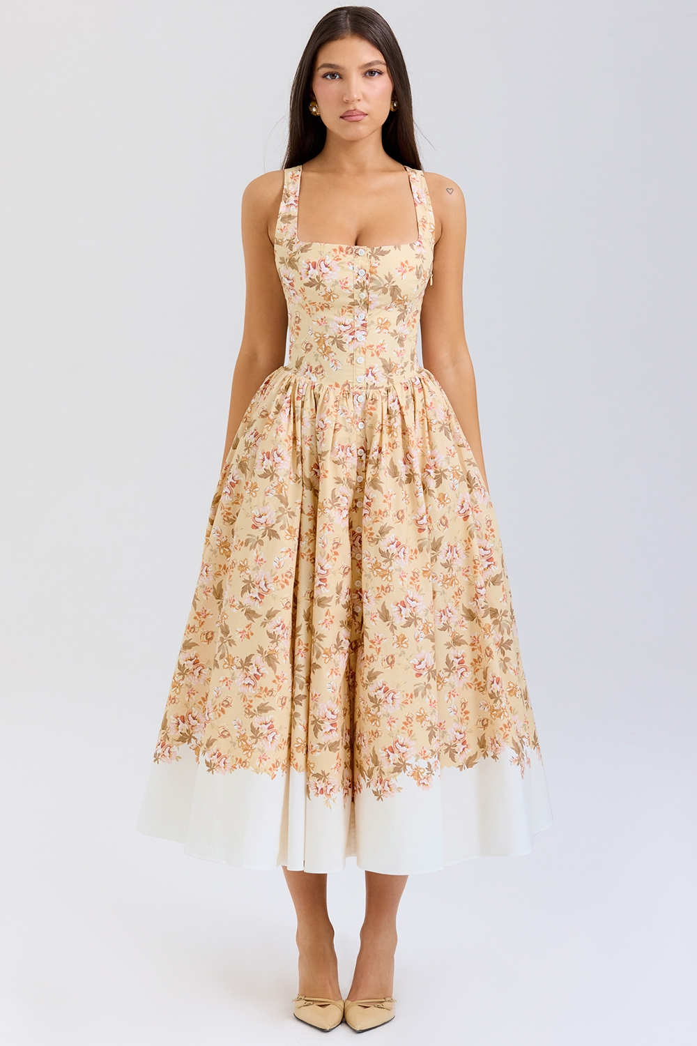 Alba, Honeyflower Print Gathered Cotton Midi Dress