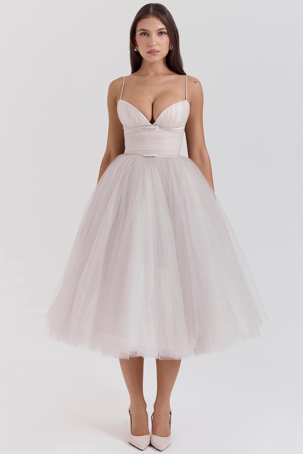 Countess, French Dove Tulle Midi Dress