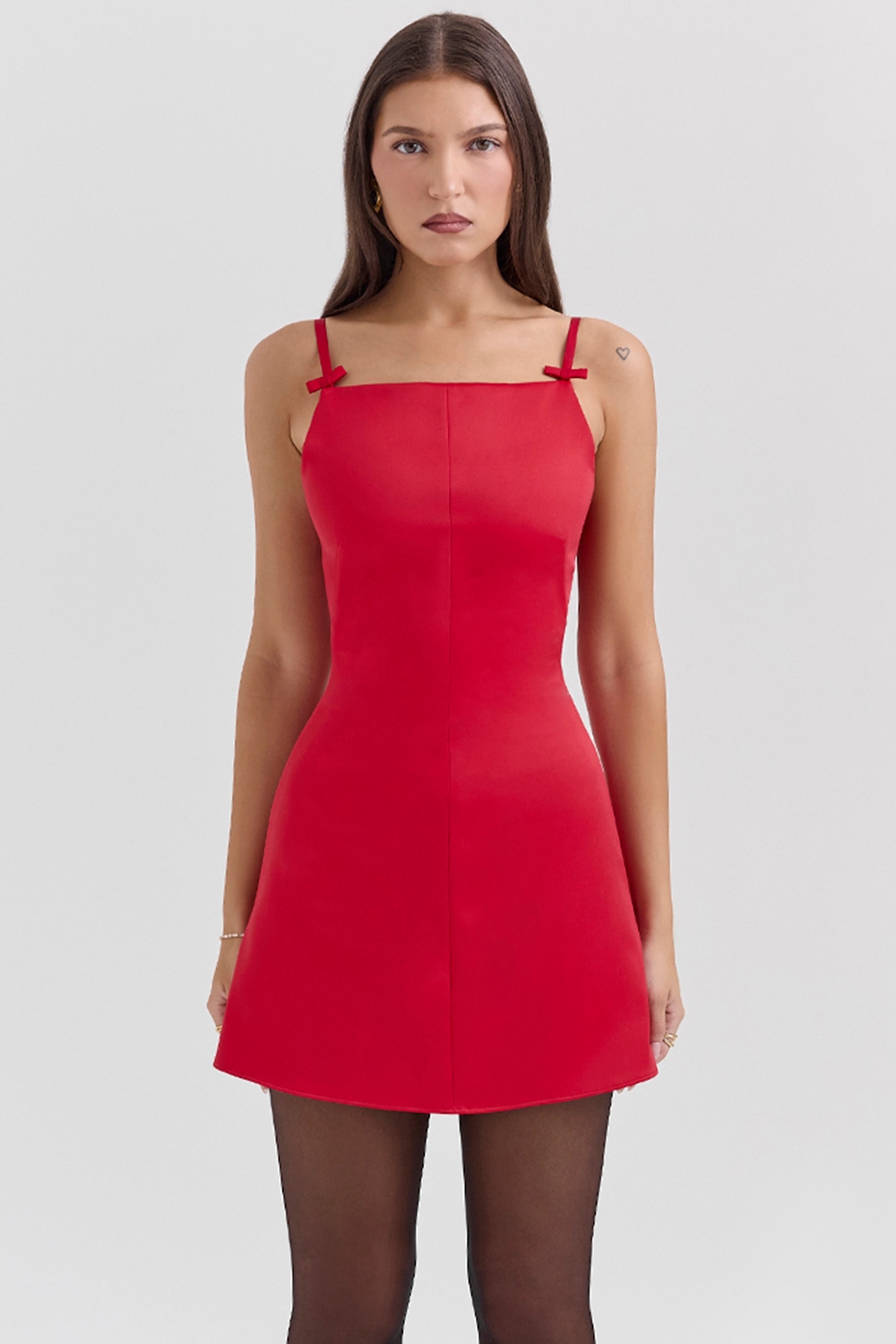 Dainty, Scarlet Square Neck A-Line Mini Dress