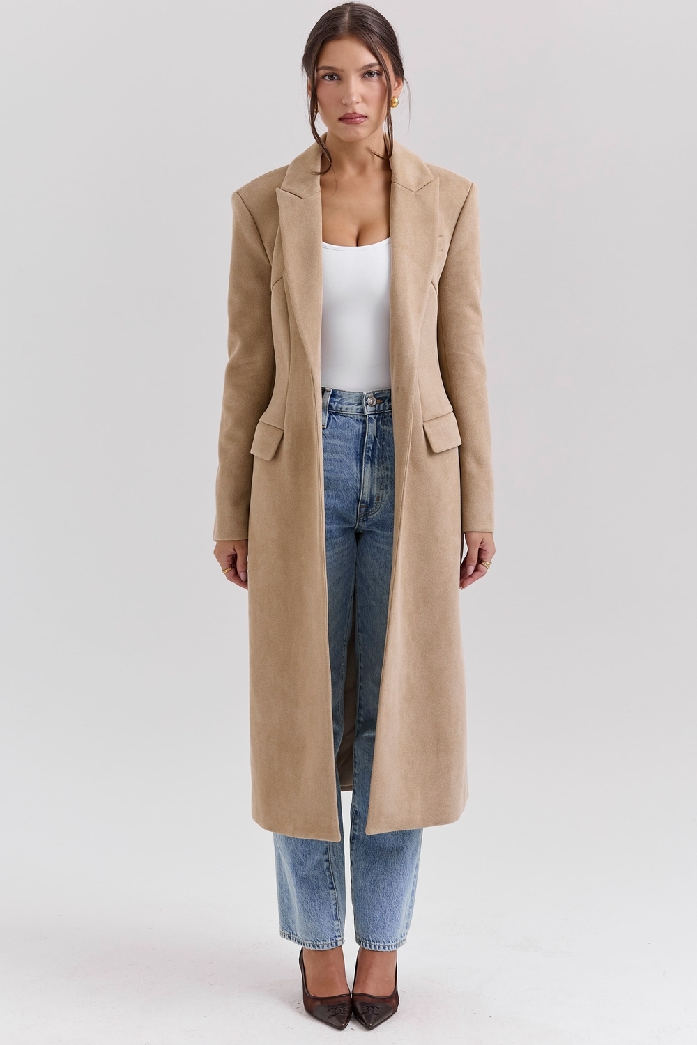 Remi, Camel Single Breasted Long Coat