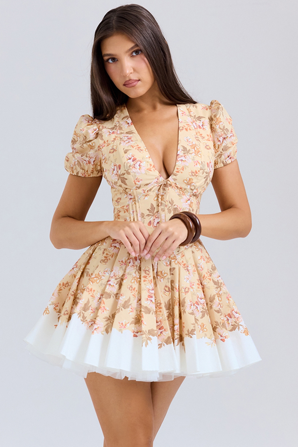 Imani, Honeyflower Print Pleated Cotton Mini Dress