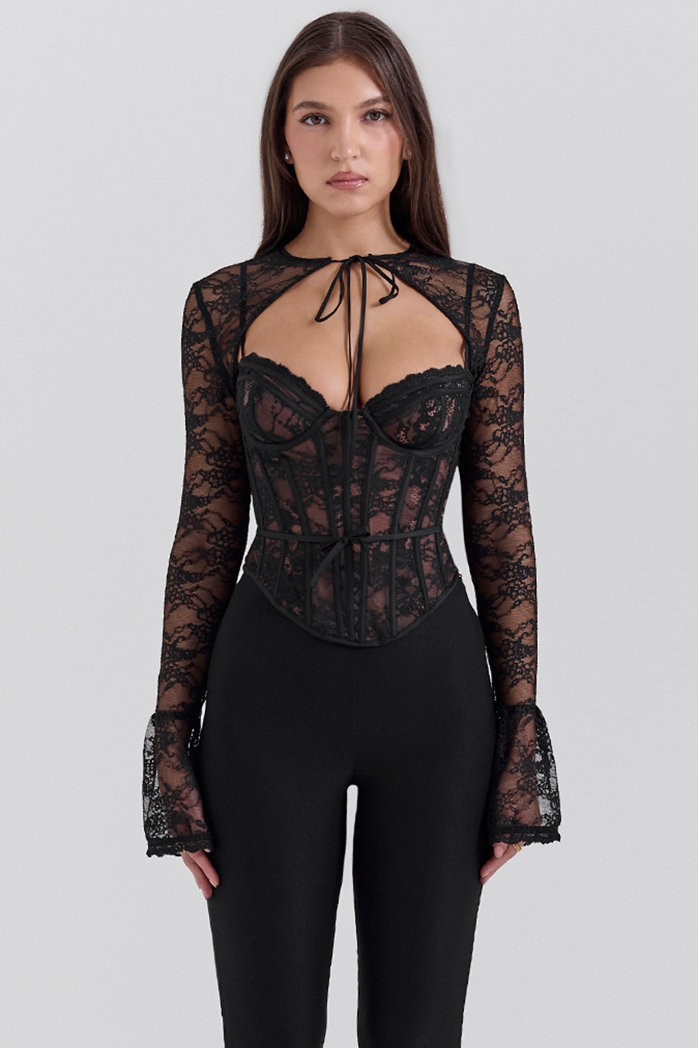 Lisette, Black Lace Corset Top with Bolero