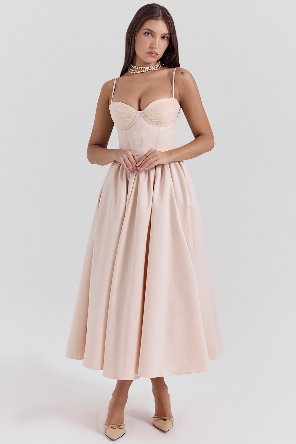 Perfect, Peach Satin Corset and Skirt