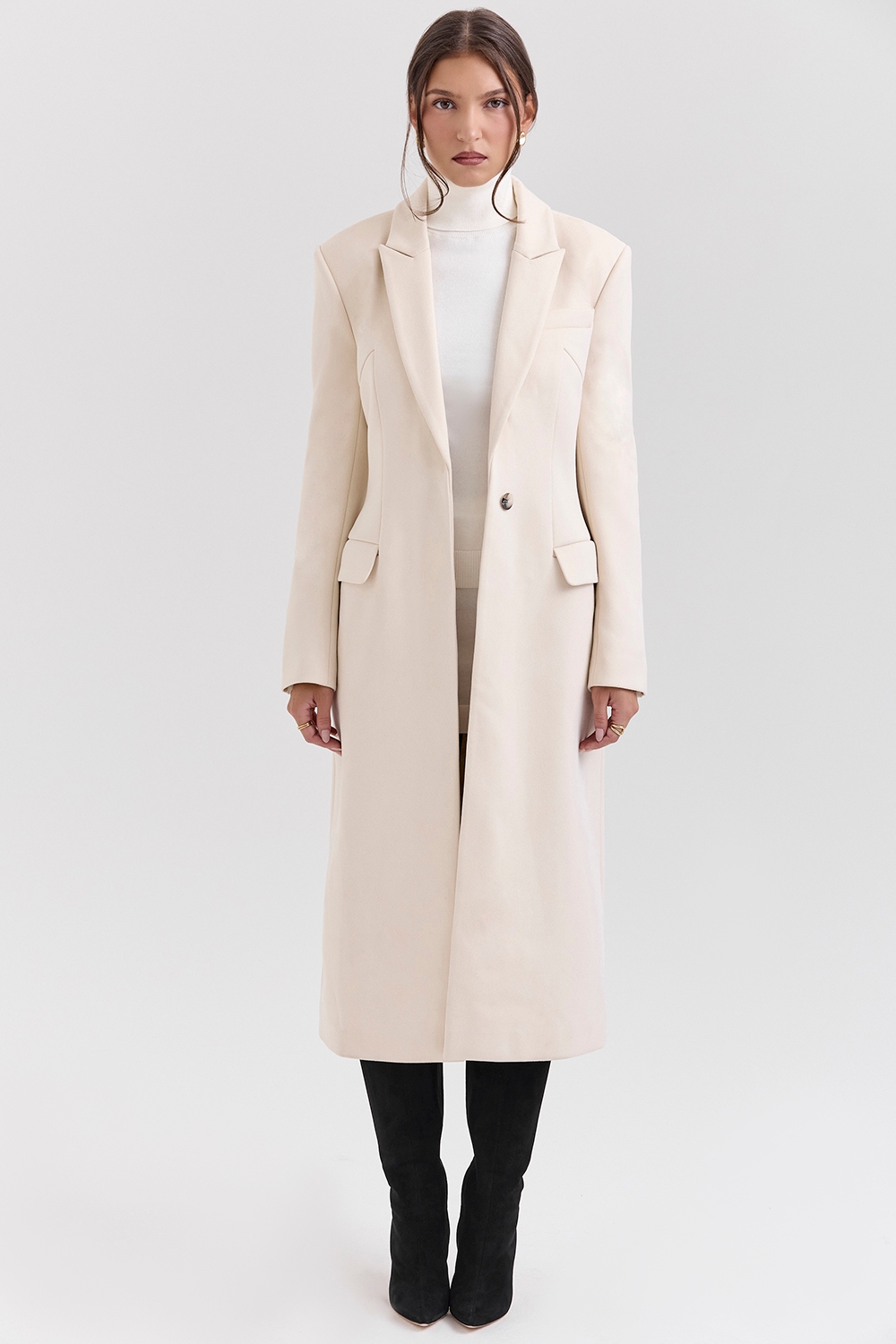 Remi, Ivory Single Breasted Long Coat