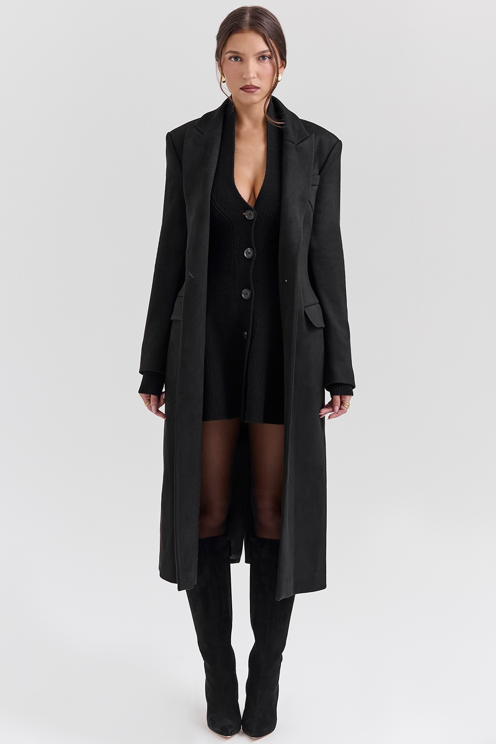 Remi, Black Single Breasted Long Coat