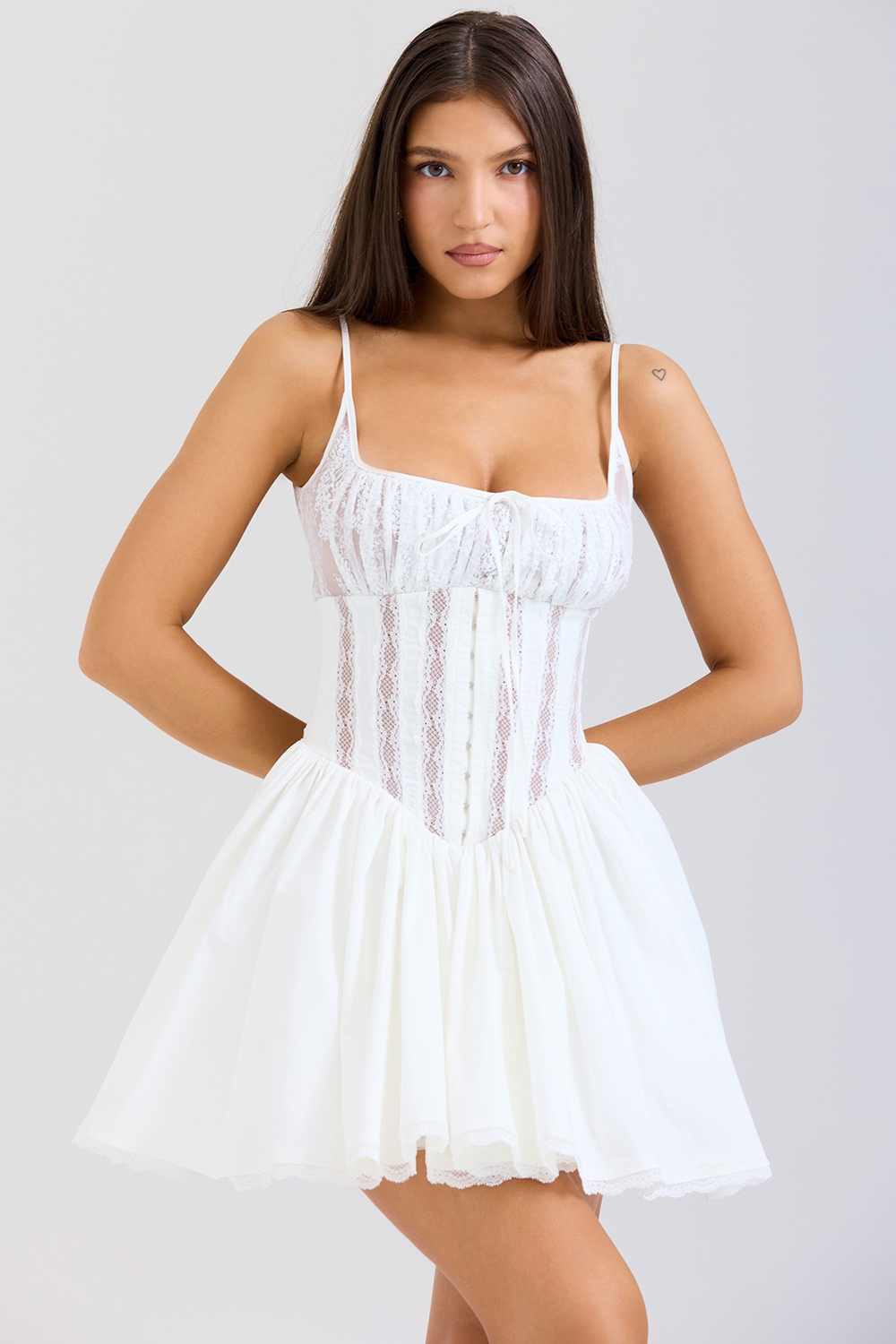 Rosaria, White Cotton Corset Mini Dress