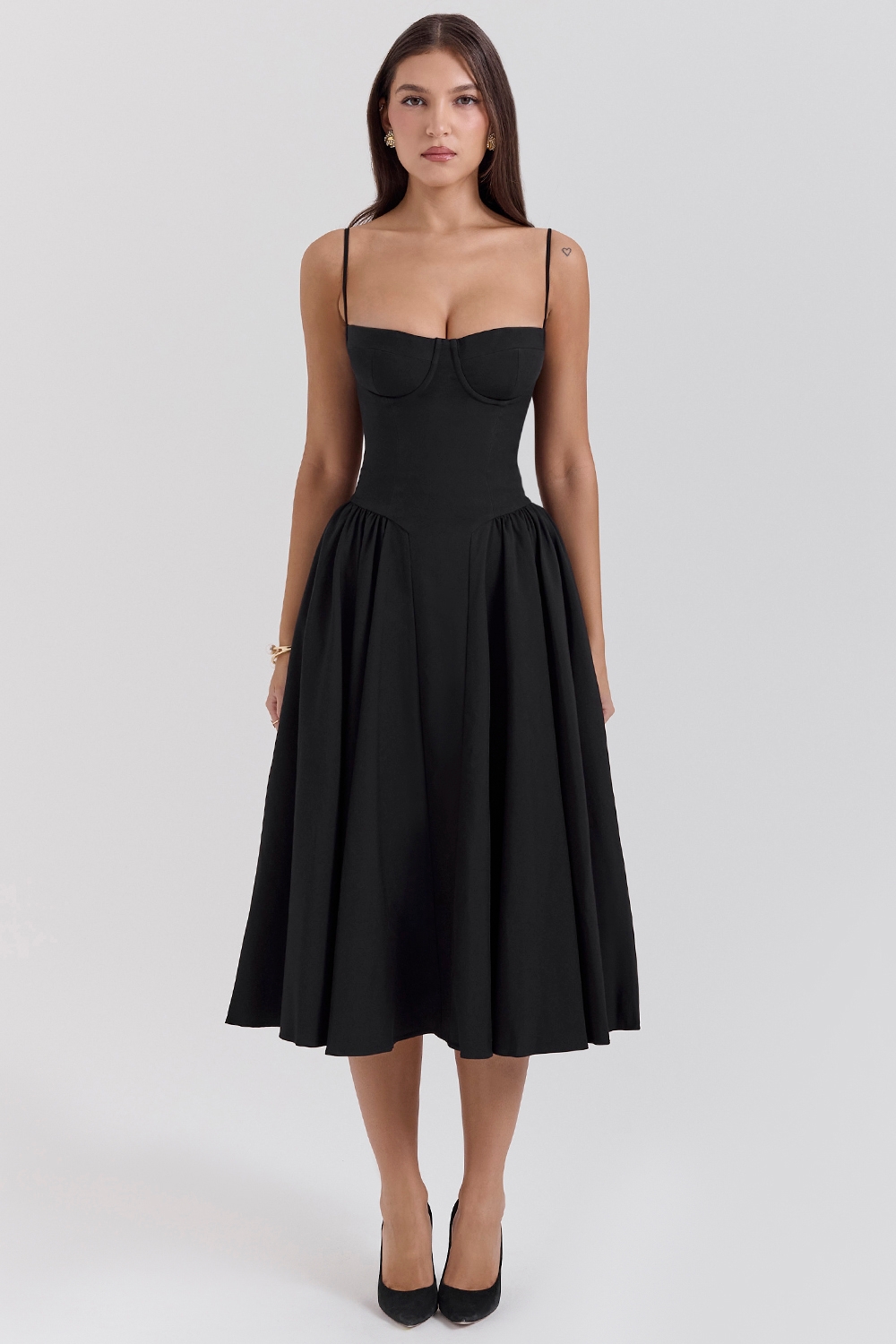 Samaria, Black Corset Midi Dress