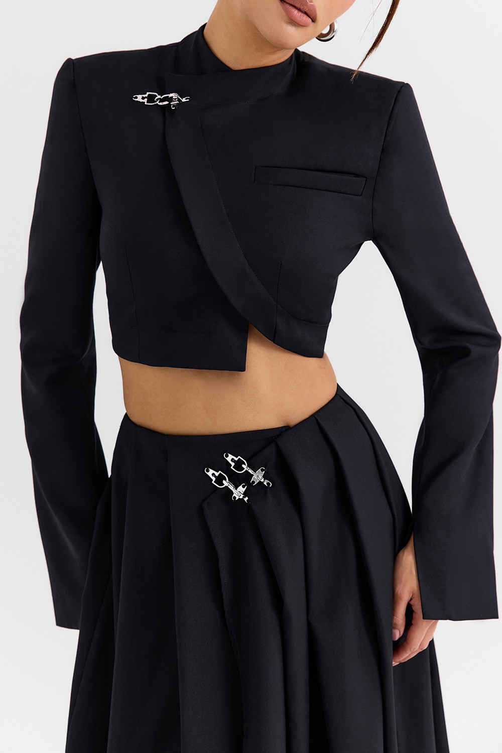 ,Mistress Rocks Black Cropped Wrap Front Jacket