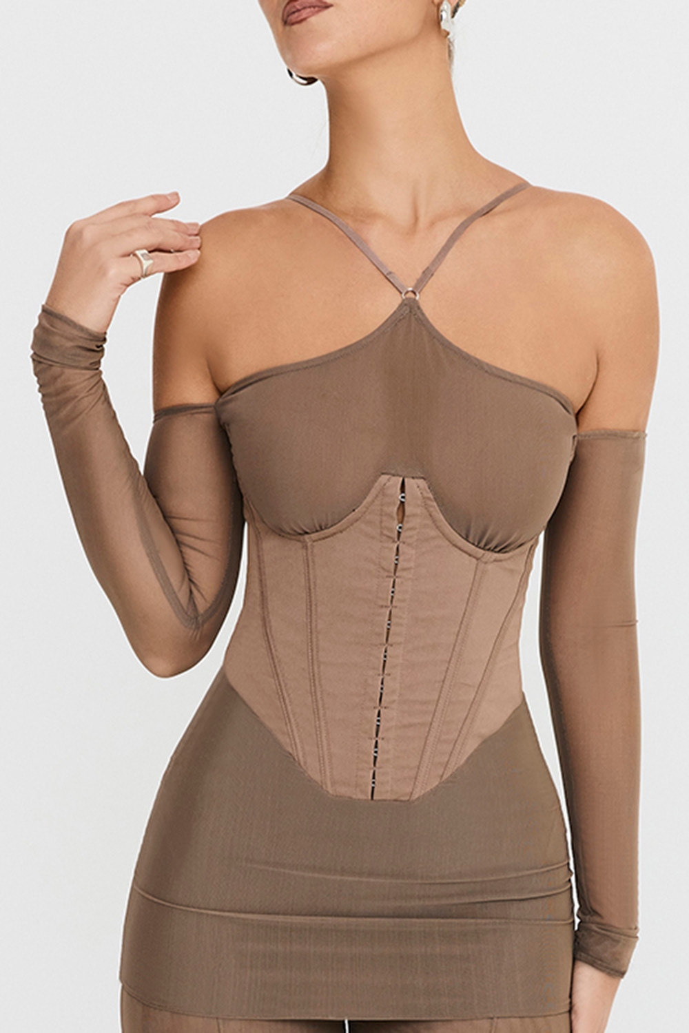 ,Mistress Rocks Dusty Brown Corset Mini Dress