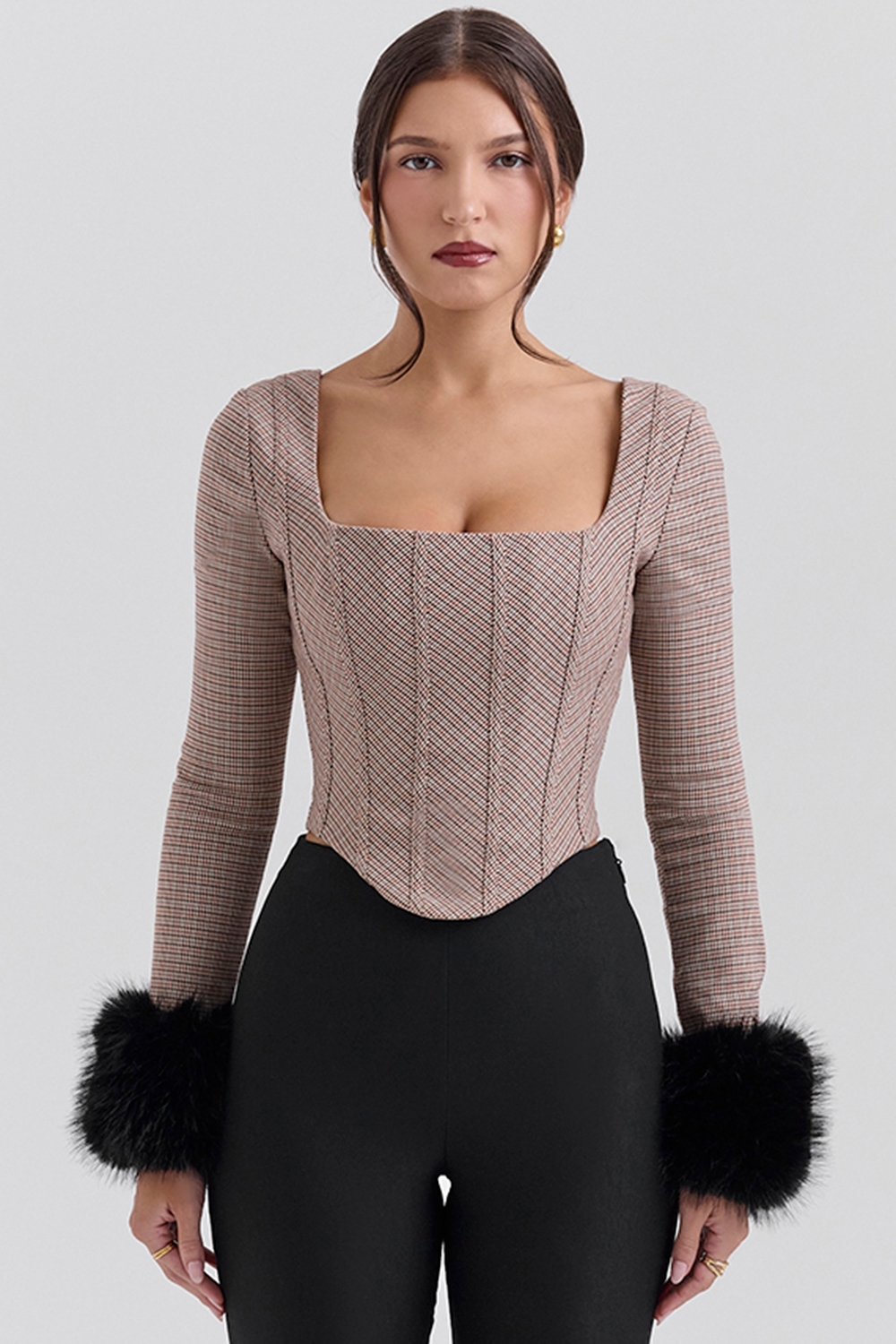 Antonia, Brown Puppytooth Corset Top