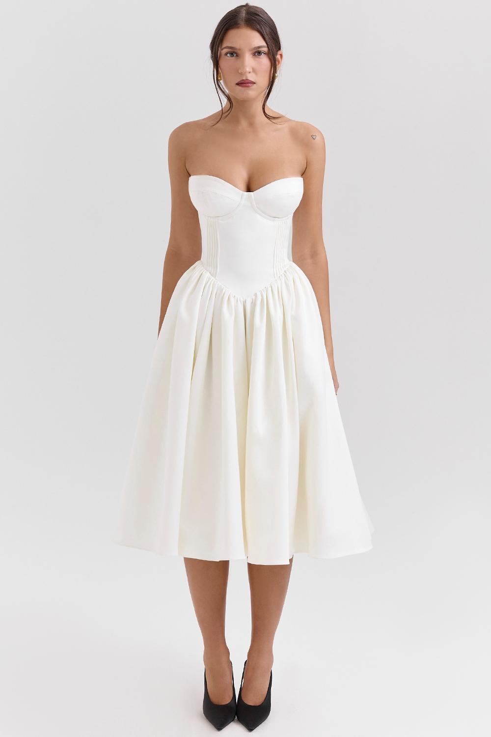 Coco, Vintage Ivory Satin Midi Dress