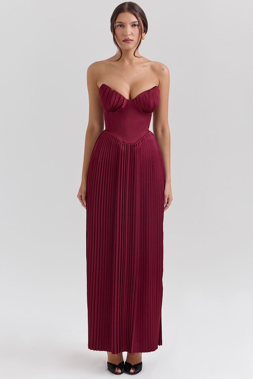 Marcella, Berry Pleated Georgette Maxi Dress