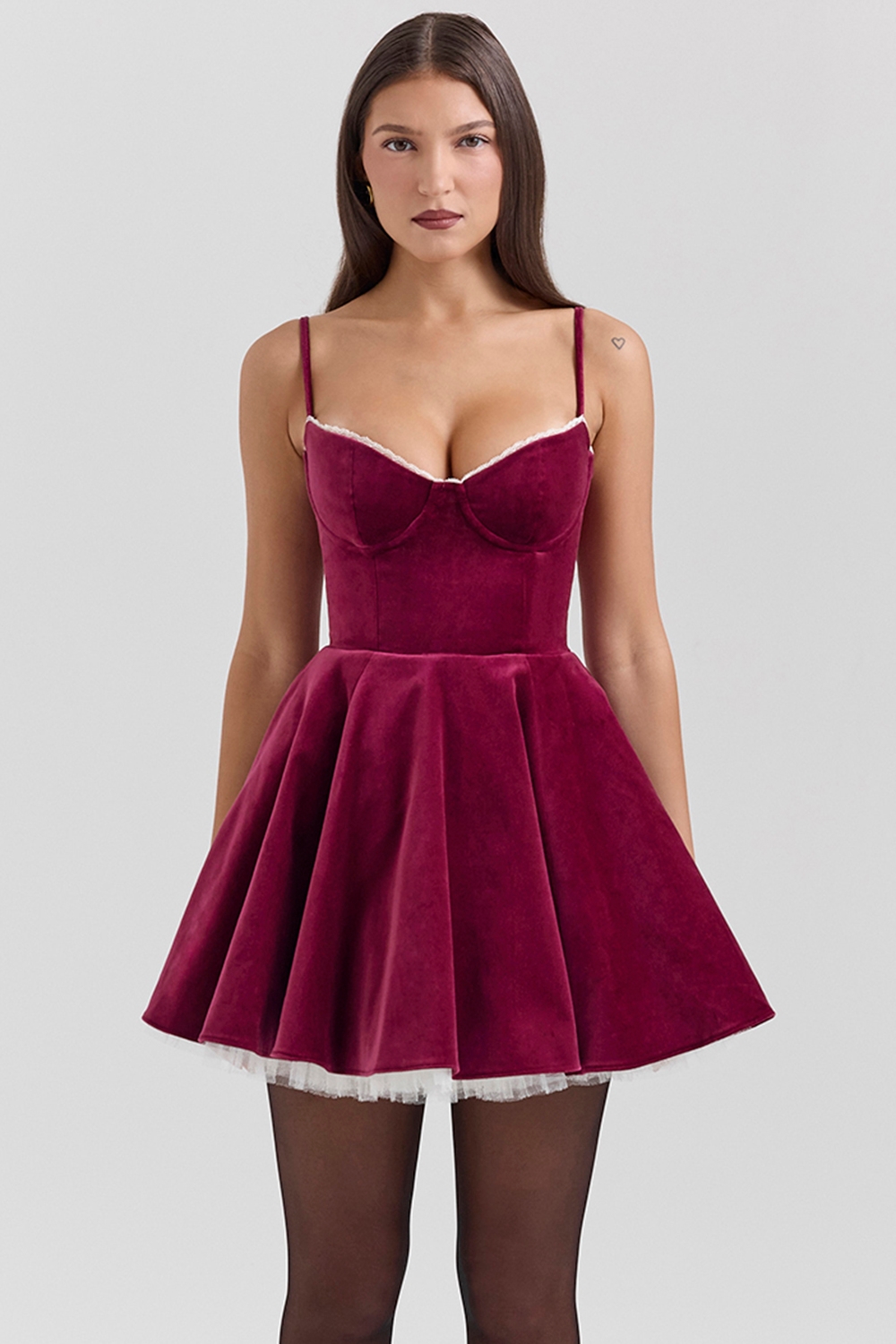 Minimoiselle, Burgundy Velvet Tulle Mini Dress