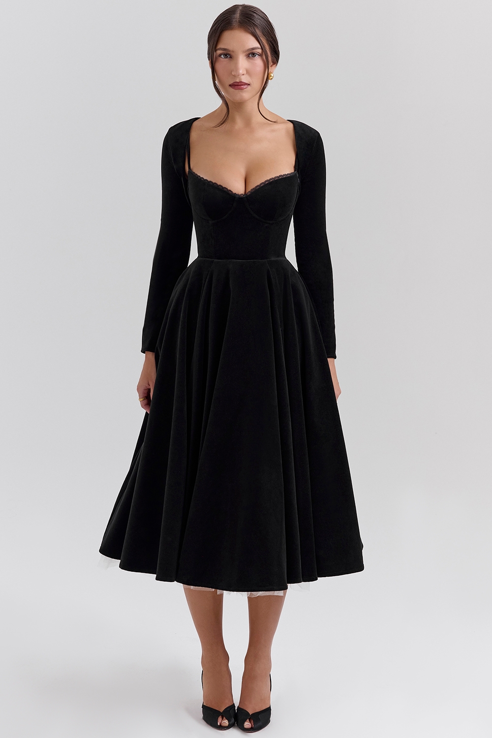 Mademoiselle, Black Velvet Tulle Midi Dress + Bolero