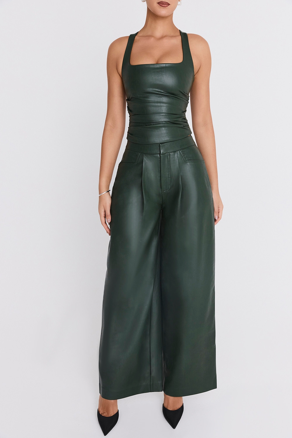 ,Mistress Rocks Evergreen Vegan Leather Darted Trousers