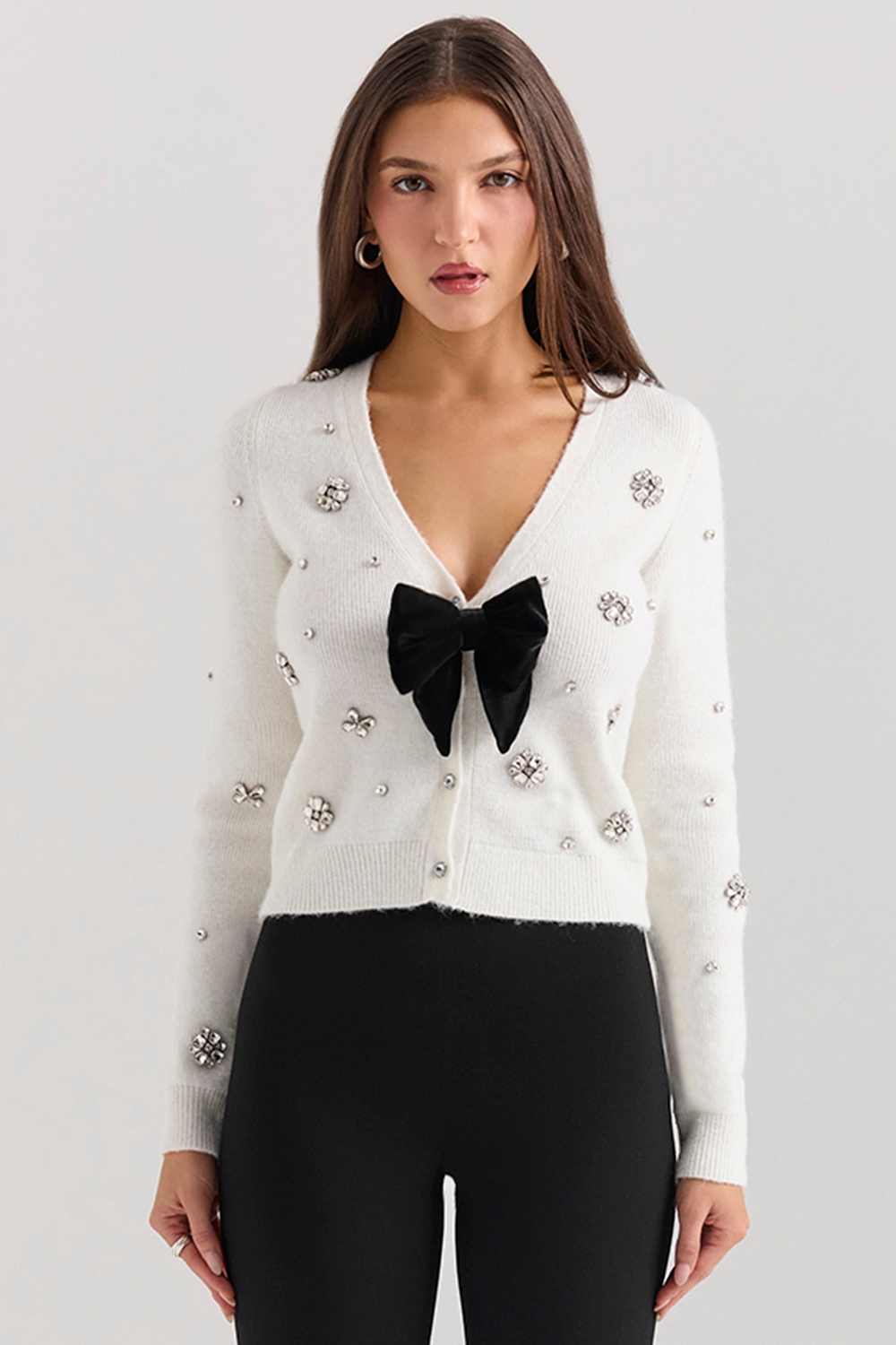 Beaubella, Ivory Soft Mohair Embellished Cardigan