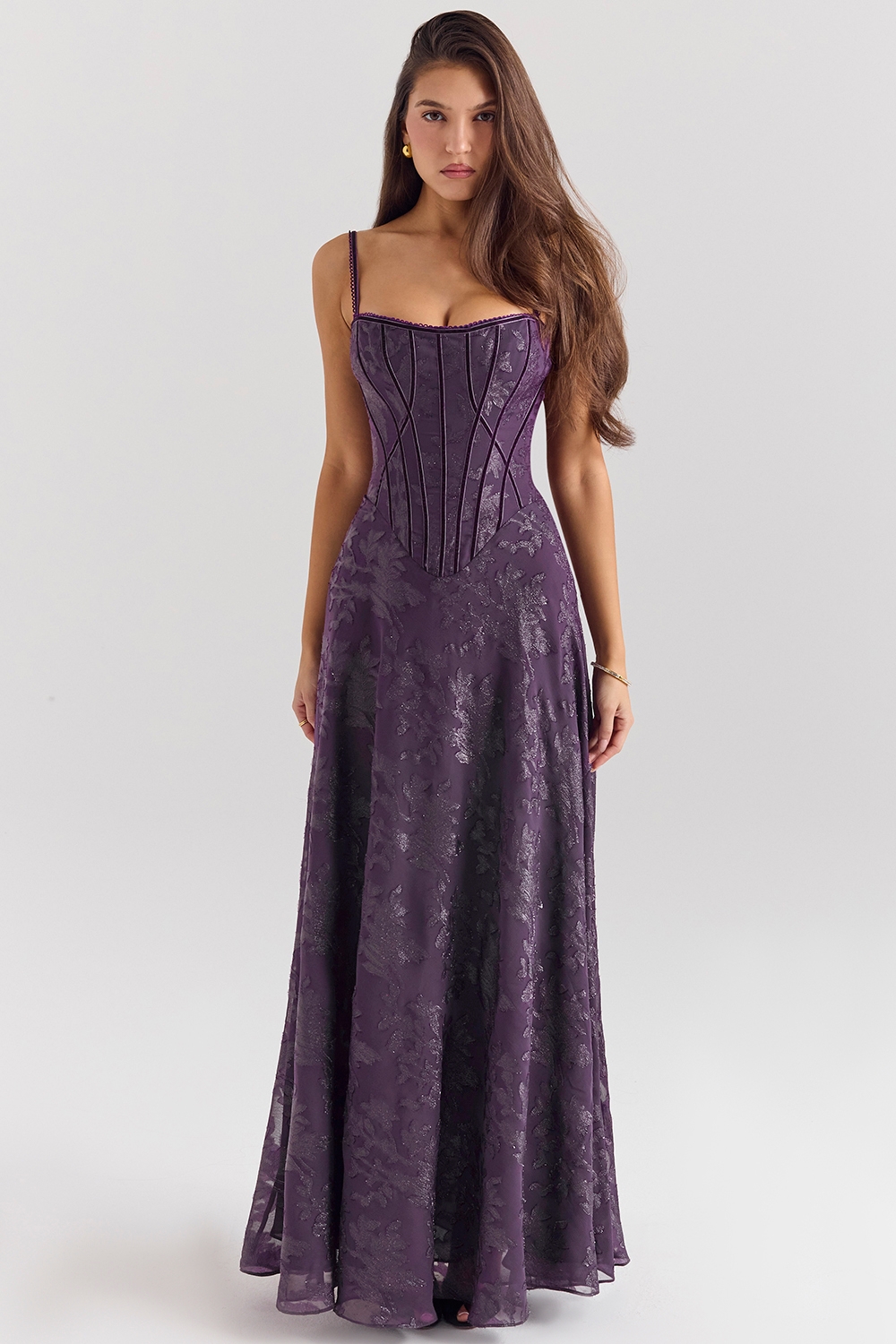 Esme, Grape Lurex Chiffon Maxi Dress