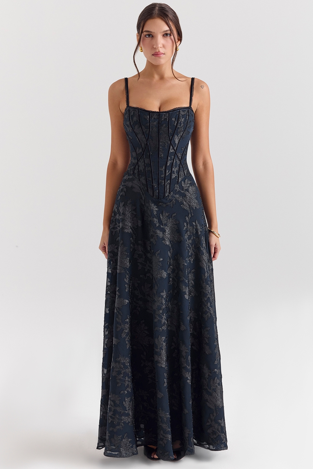 Esme, Midnight Blue Lurex Chiffon Maxi Dress