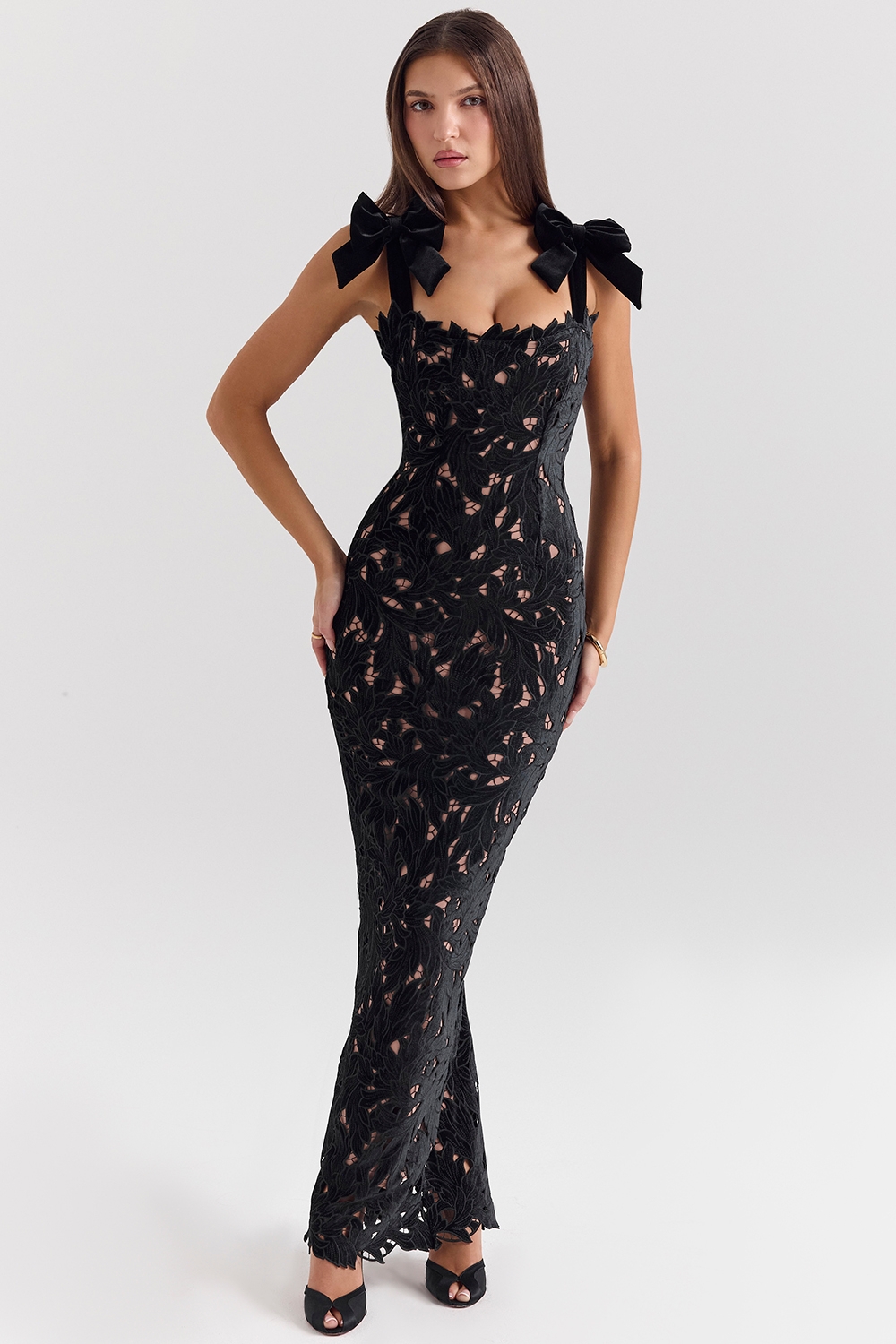 Tiff, Black Velvet Lace Maxi Dress