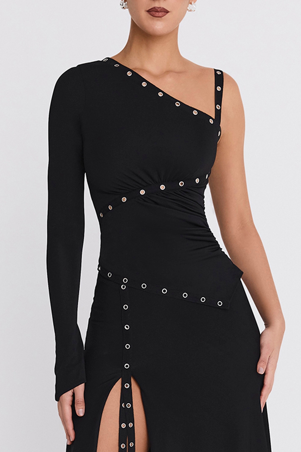 ,Mistress Rocks Black Eyelet Trim One Sleeve Top - SALE