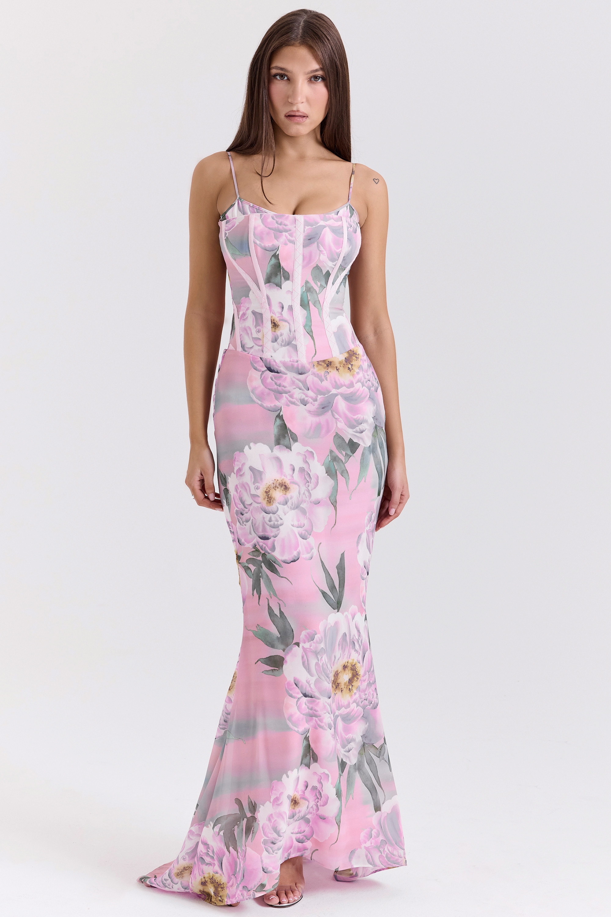 Antonina, Pink Floral Corset Maxi Dress