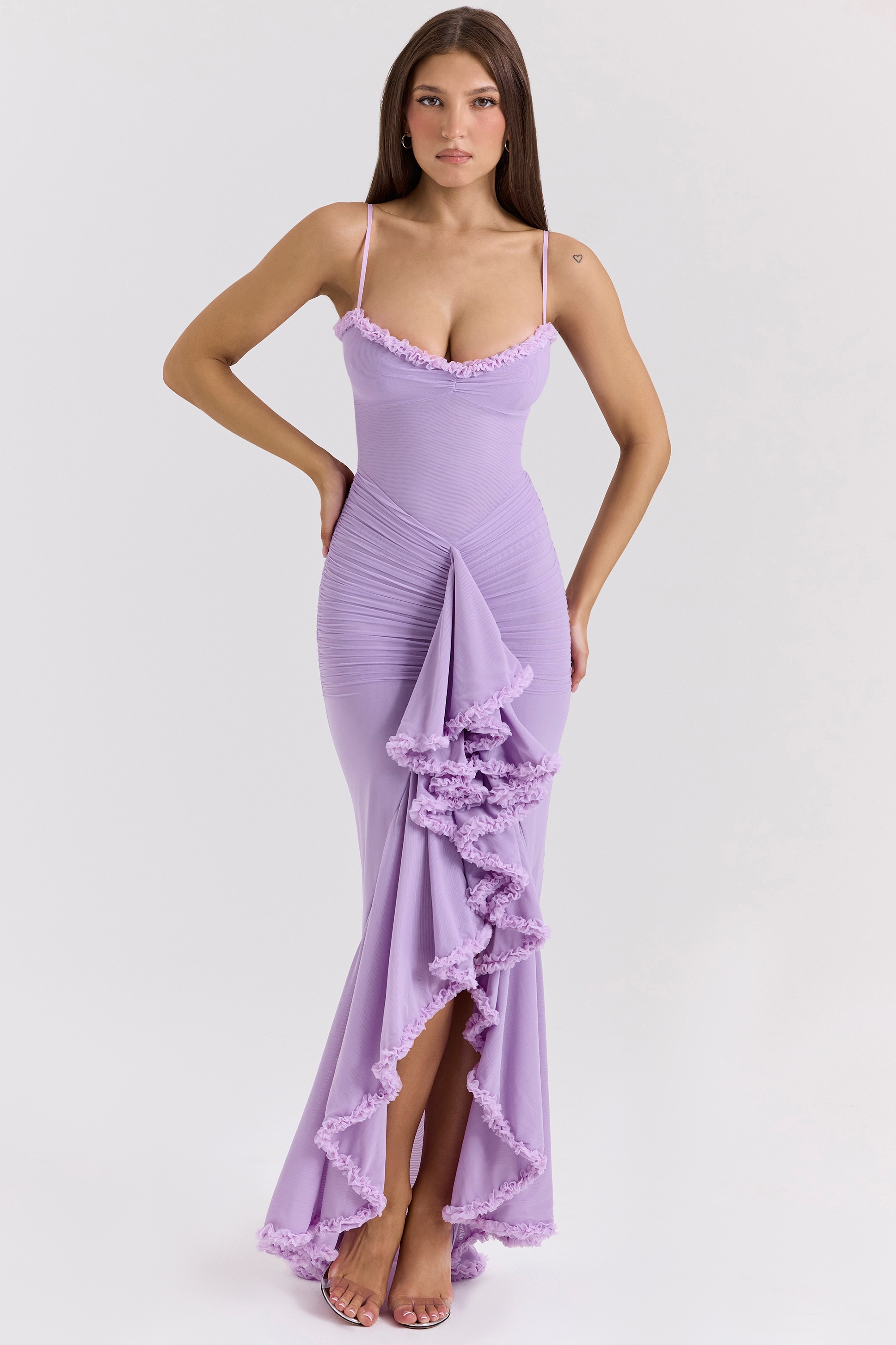 Gabbi, Orchid Mesh Ruffled Front Gown