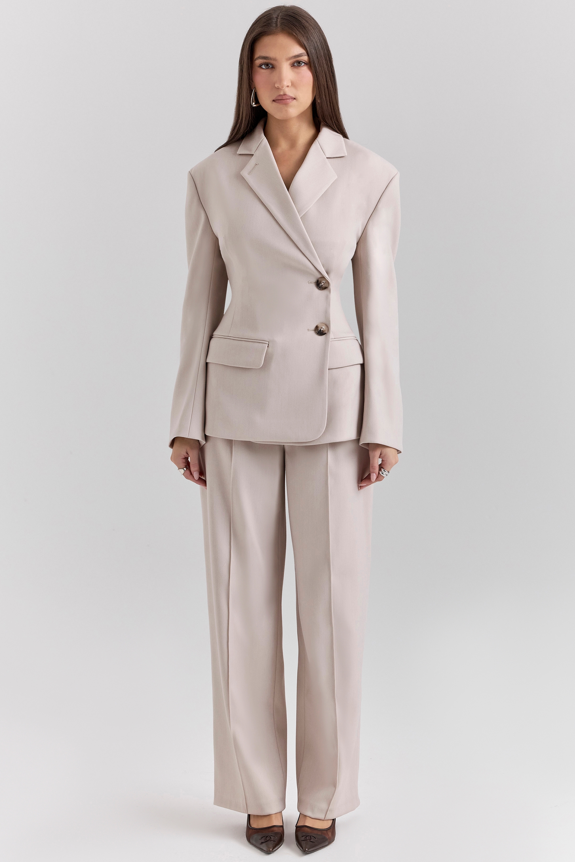 Hayden, Beige High Waist Tailored Trousers