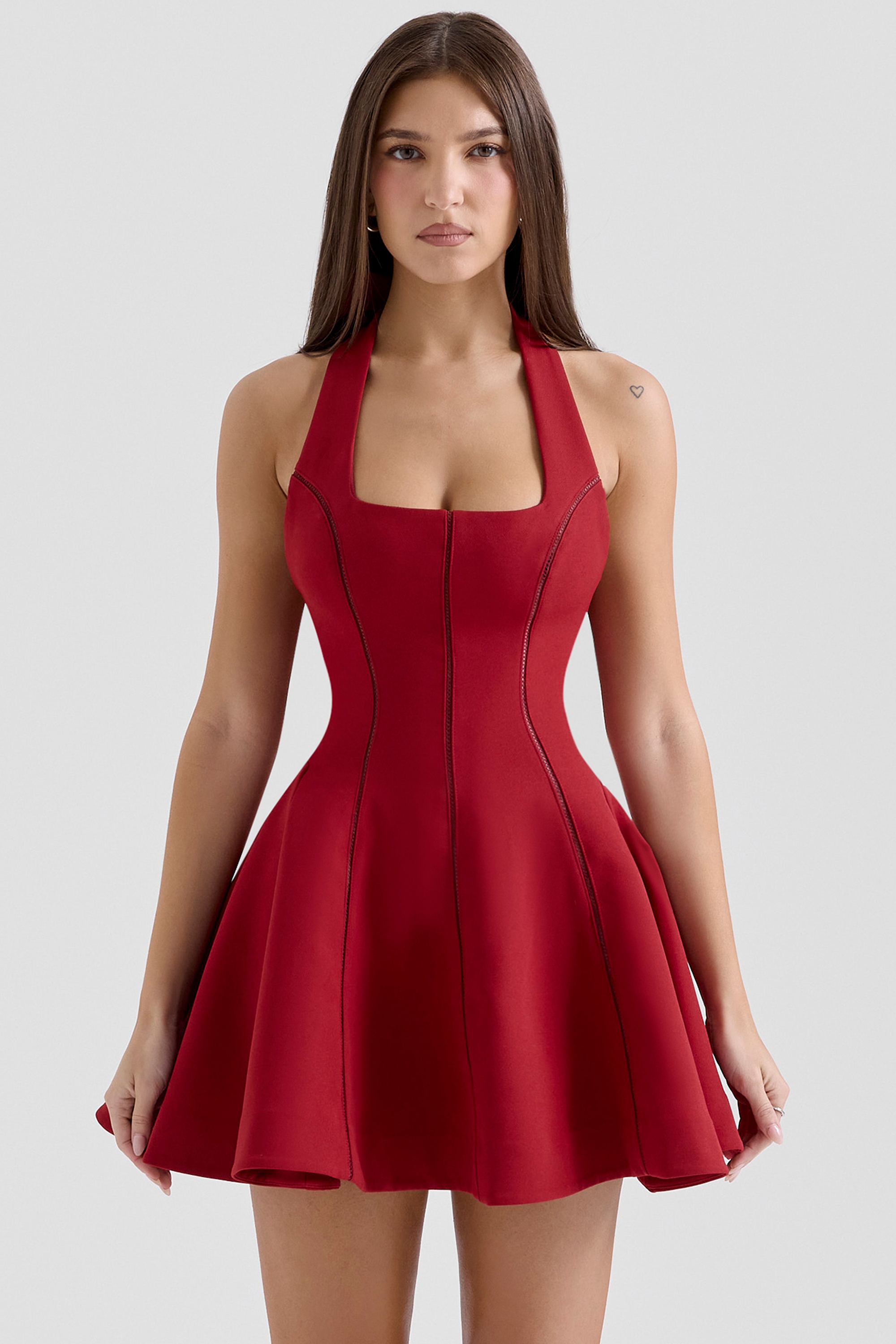 Loulette, Red Halter Neck Bow Mini Dress