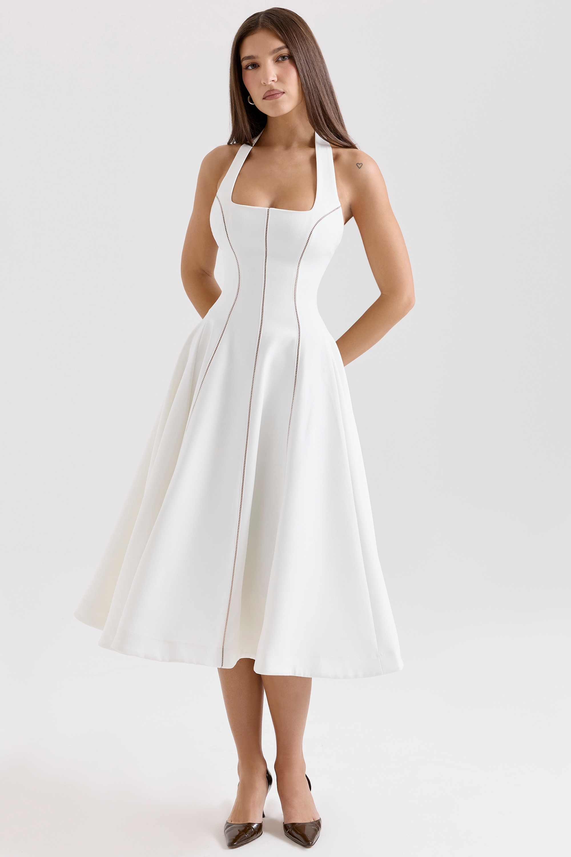 Loulou, Ivory Halter Neck Midi Dress