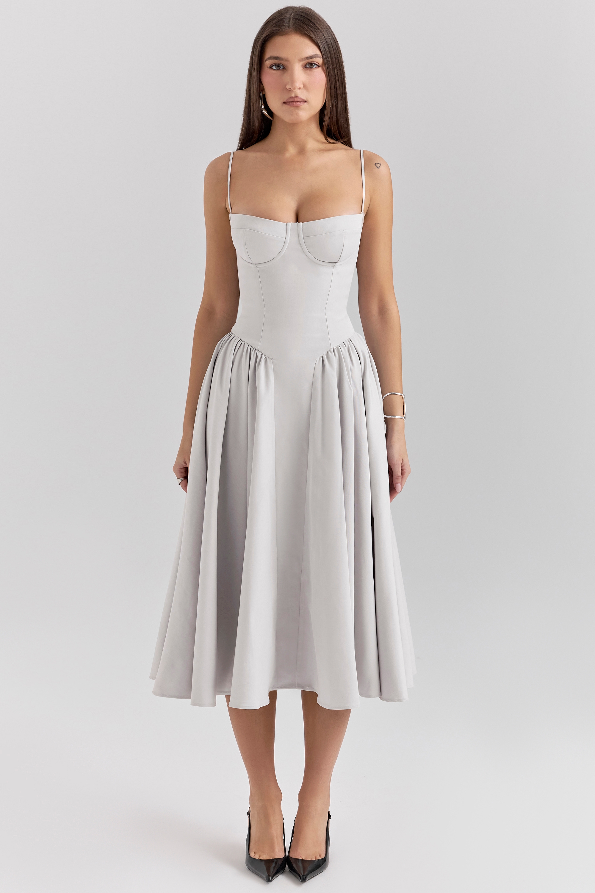 Samaria, Dove Grey Corset Midi Dress