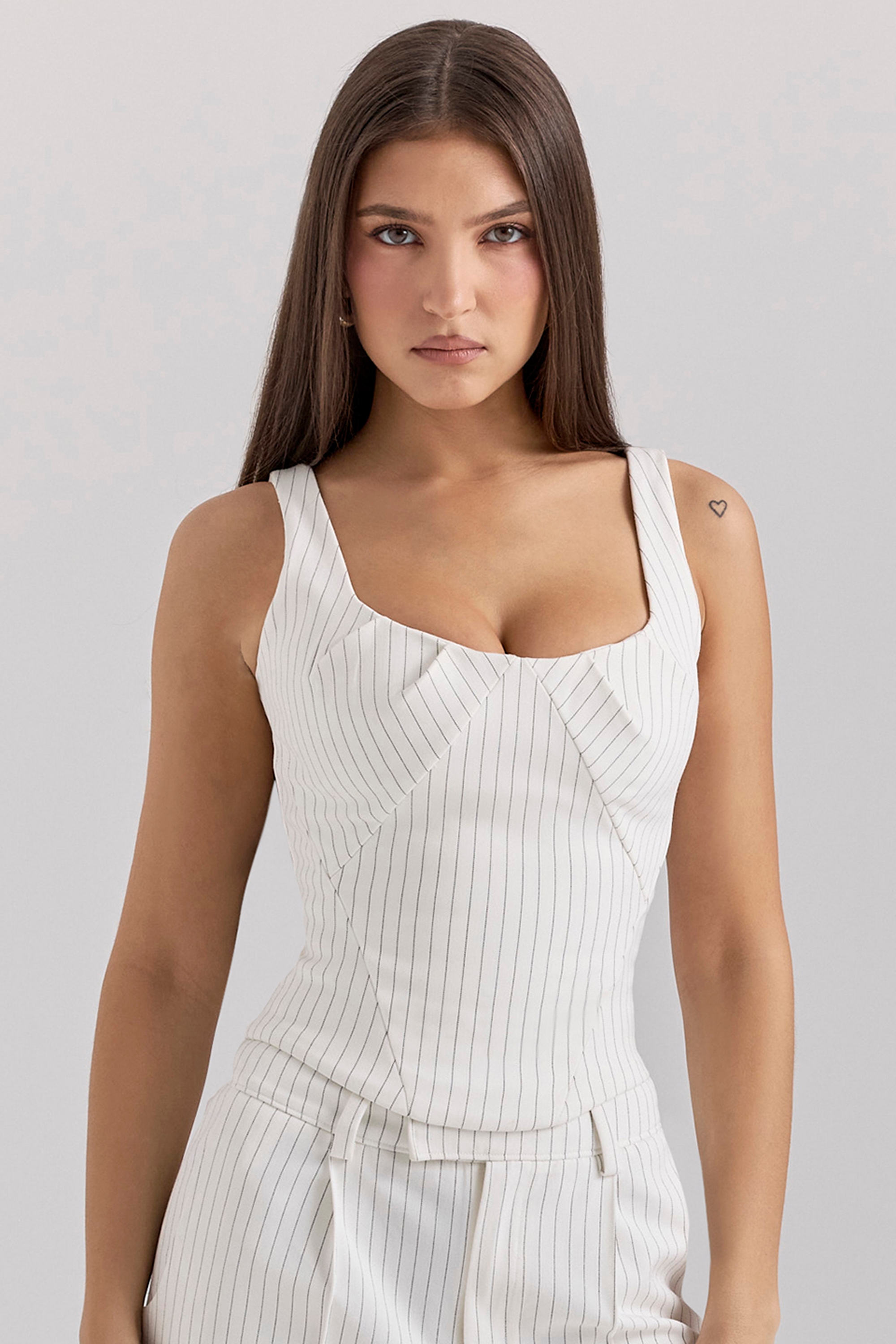 Selma, White Pinstripe Boned Corset Top